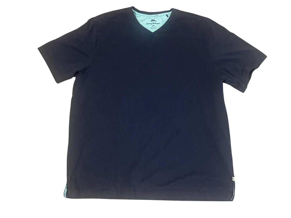 Tommy Bahama Shirt Mens Large Navy Blue V Neck Tagless Jersey Tee Casual
